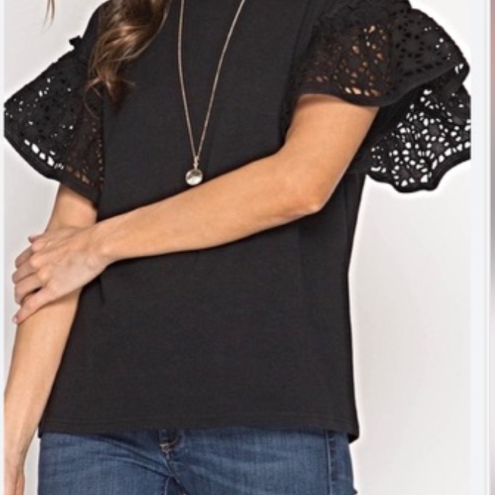 She + Sky black eyelet short sleeve top